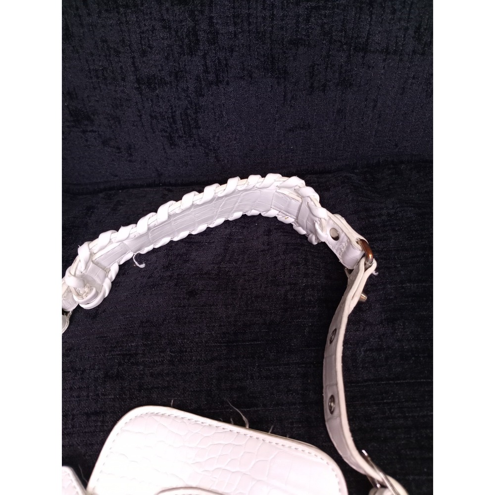 White‎ Croc Embossed Studded Shoulder Bag with Coin Pouch Y2K Style Moto Purse - Picture 3 of 5